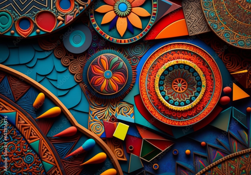 Poster generative ai of abstract geometric background with a lot of colorful shapes