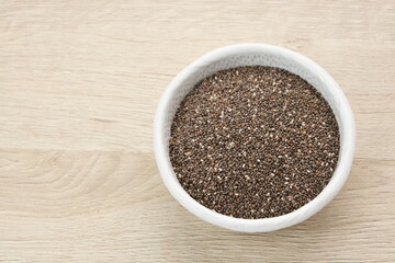 Healthy chia seed, food ingredient, copy space
