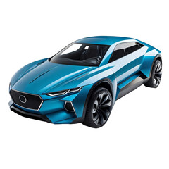 Blue EV vehicle, Future EV car, futuristic design, alternative clean energy, high-tech vehicle, isolated, transparent background, no background. PNG. Generative AI.