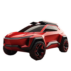 Red EV vehicle, Future EV car, futuristic design, alternative clean energy, high-tech vehicle, isolated, transparent background, no background. PNG. Generative AI.