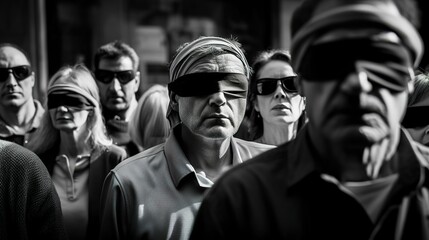 Blindfolded humanity by politics and media, Generative AI - obrazy, fototapety, plakaty