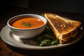 Grilled Cheese Sandwich Served With Side Of Tomato Soup. Generative AI