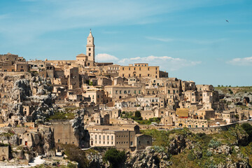 Panoramic cityscape of Matera Italy jewel of Basilicata - cave dwelling Sassi di Matera