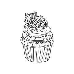 Drawn tasty cupcake on white background