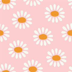 Fototapeta na wymiar Pink seamless pattern with white daisies