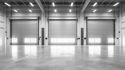 Roller door or roller shutter using for factory, warehouse or hangar. Generative Ai