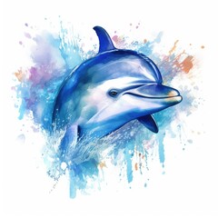 Graceful Guardian: A Portrait of a Dolphin, Watercolor on white background.