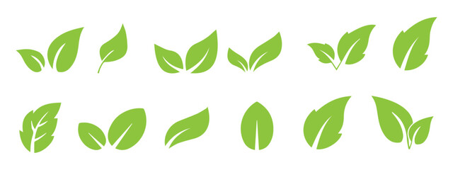 Set of green leaf icons. Green color. Leafs green color icon logo. Leaves on white background. Ecology. Vector illustration. Vector Graphic. EPS 10