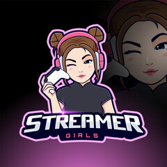Streamer gamer girl esport logo template - obrazy, fototapety, plakaty