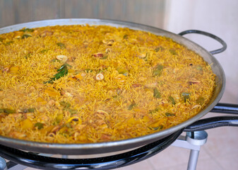 Traditional Fideua from Spain, a typical pasta made with paella ingredients