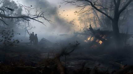 Construction Forest Damage Abandoned Mystic Foggy Atmosphere - Save the planet