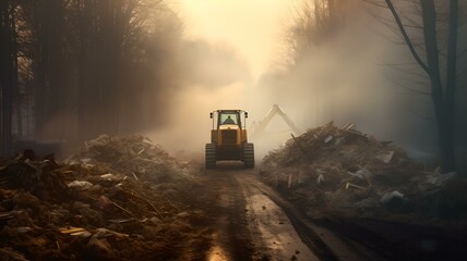 Construction Forest Damage Abandoned Mystic Foggy Atmosphere - Save the planet