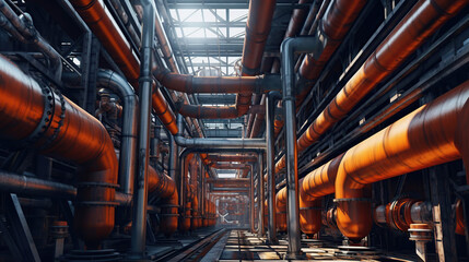 industrial pipe factory building machinery pipes structure. Generative Ai