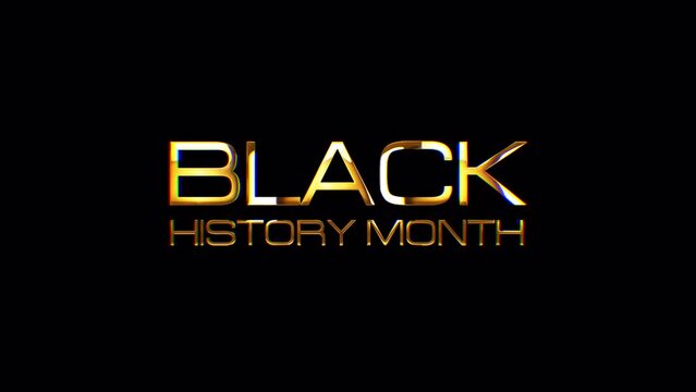 Loop Black History Month glitch gold text effect illustration on Black abstract Background. Element for Isolated transparent video animation text with alpha channel using Quick time prores 444