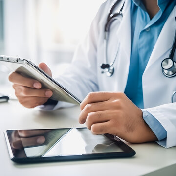 Virtual Healthcare Consultation: Physician Offering Online Patient Care with a Mobile Digital Tablet