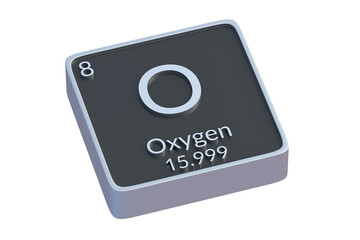 Oxygen O chemical element of periodic table isolated on white background. Metallic symbol of chemistry element. 3d render