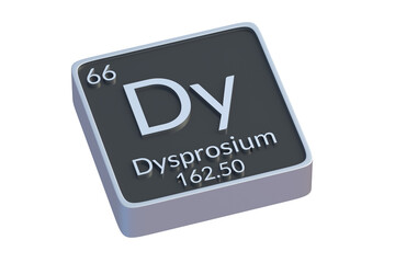 Dysprosium Dy chemical element of periodic table isolated on white background. Metallic symbol of chemistry element. 3d render