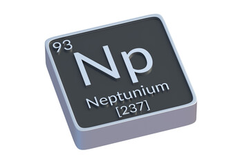 Neptunium Np chemical element of periodic table isolated on white background. Metallic symbol of chemistry element. 3d render