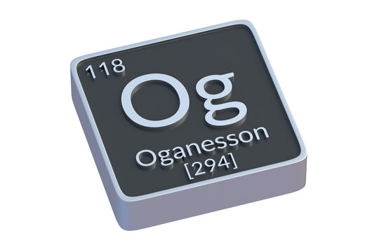 Oganesson Og chemical element of periodic table isolated on white background. Metallic symbol of chemistry element. 3d render