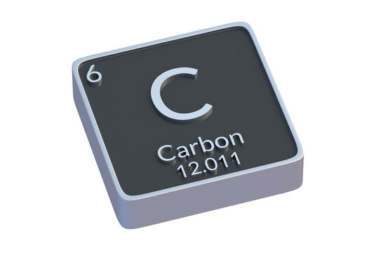 Carbon C chemical element of periodic table isolated on white background. Metallic symbol of chemistry element. 3d render