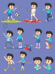Set of boy doing different types of sports by the greatest graphics