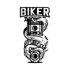 vector octopus wrapped around a motorcycle piston on a white background