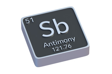 Antimony Sb chemical element of periodic table isolated on white background. Metallic symbol of chemistry element. 3d render