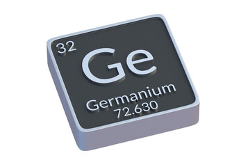 Germanium Ge chemical element of periodic table isolated on white background. Metallic symbol of chemistry element. 3d render