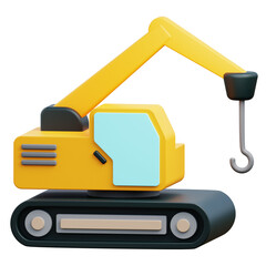 3d Crane excavator illustration with transparent background
