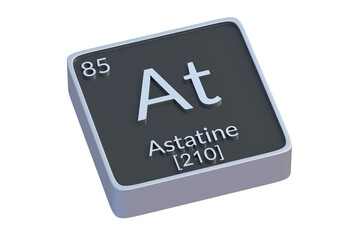 Astatine At chemical element of periodic table isolated on white background. Metallic symbol of chemistry element. 3d render