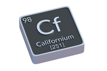 Californium Cf chemical element of periodic table isolated on white background. Metallic symbol of chemistry element. 3d render