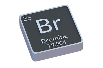 Bromine Br chemical element of periodic table isolated on white background. Metallic symbol of chemistry element. 3d render