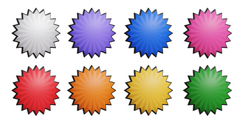 3D rendered set of colorful stickers in pop art style. Empty space for writing texts. 3D shapes.