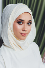 portrait of a beautiful Muslim woman in traditional Islamic clothing and cover their heads.