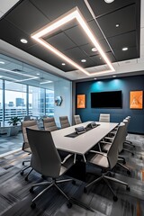 The contemporary office space, with its sleek design and state-of-the-art technology, provides an inspiring backdrop for innovation and collaboration
