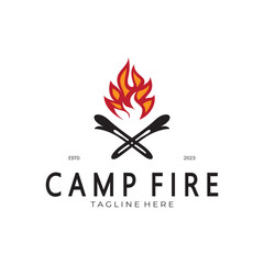 vintage and retro tent logo, camping. With tent, tree and bonfire sign. adventurers, scouts, climbers, camping equipment center