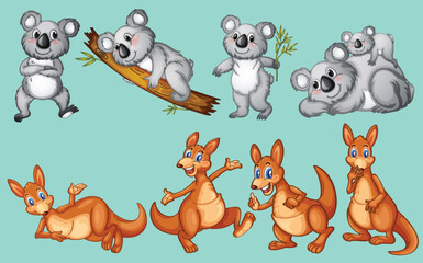 Set of cute kangaroo cartoon character by the greatest graphics