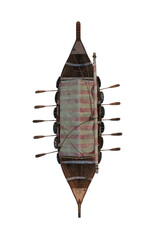 Overhead view of a medieval Viking long boat. 3D rendering isolated.