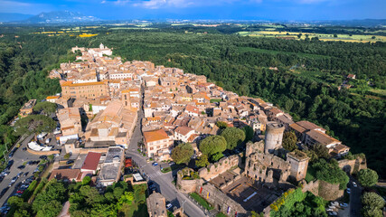 Fototapeta na wymiar Italy travel and landmarks. Famous historic Etruscan city Nepi in Tuscia, Viterbo province. Popular tourist destination and attration. Aerial drone view