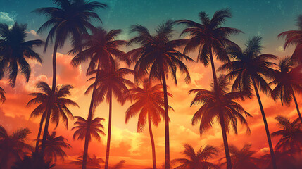 Fototapeta na wymiar Tropical Background With Palm Trees