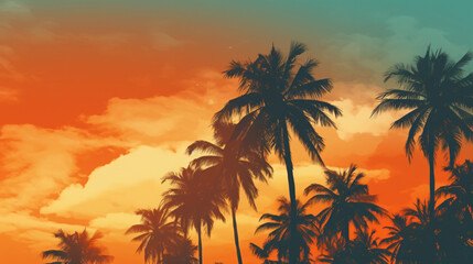 Fototapeta na wymiar Tropical Background With Palm Trees