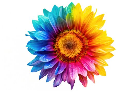 Beautiful sunflower flower with multiple paint colors and white background Generative AI Illustration