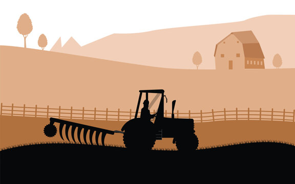 Agriculture and Farming. Agribusiness Tracktor. Rural landscape. Design elements for info graphic, websites and print media. Vector illustration.