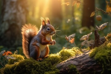Obraz premium Squirrel Curiously Exploring the Forest