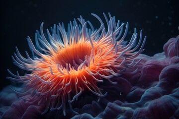 Sea Anemone Illuminated in the Darkness of the Ocean Depths