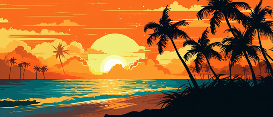 Obraz na płótnie Canvas Vector Beach Background Sunset