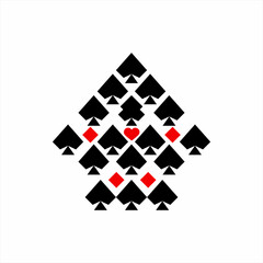 Black and red poker card symbol logo design forming a fish formation.