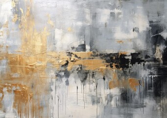 Abstract painting in black and silver with gold accents, modern decoration, generative ai - obrazy, fototapety, plakaty
