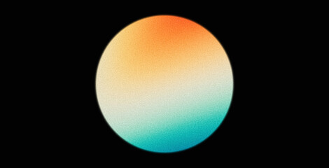 Orange teal white blue gradient circle on black background grainy textured vibrant poster banner design