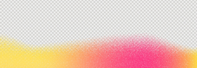 Noisy point gradient. Yellow and pink and orange color gradients. Blur of bright colors. Modern gradient on transparent background as png. Bright banner background.